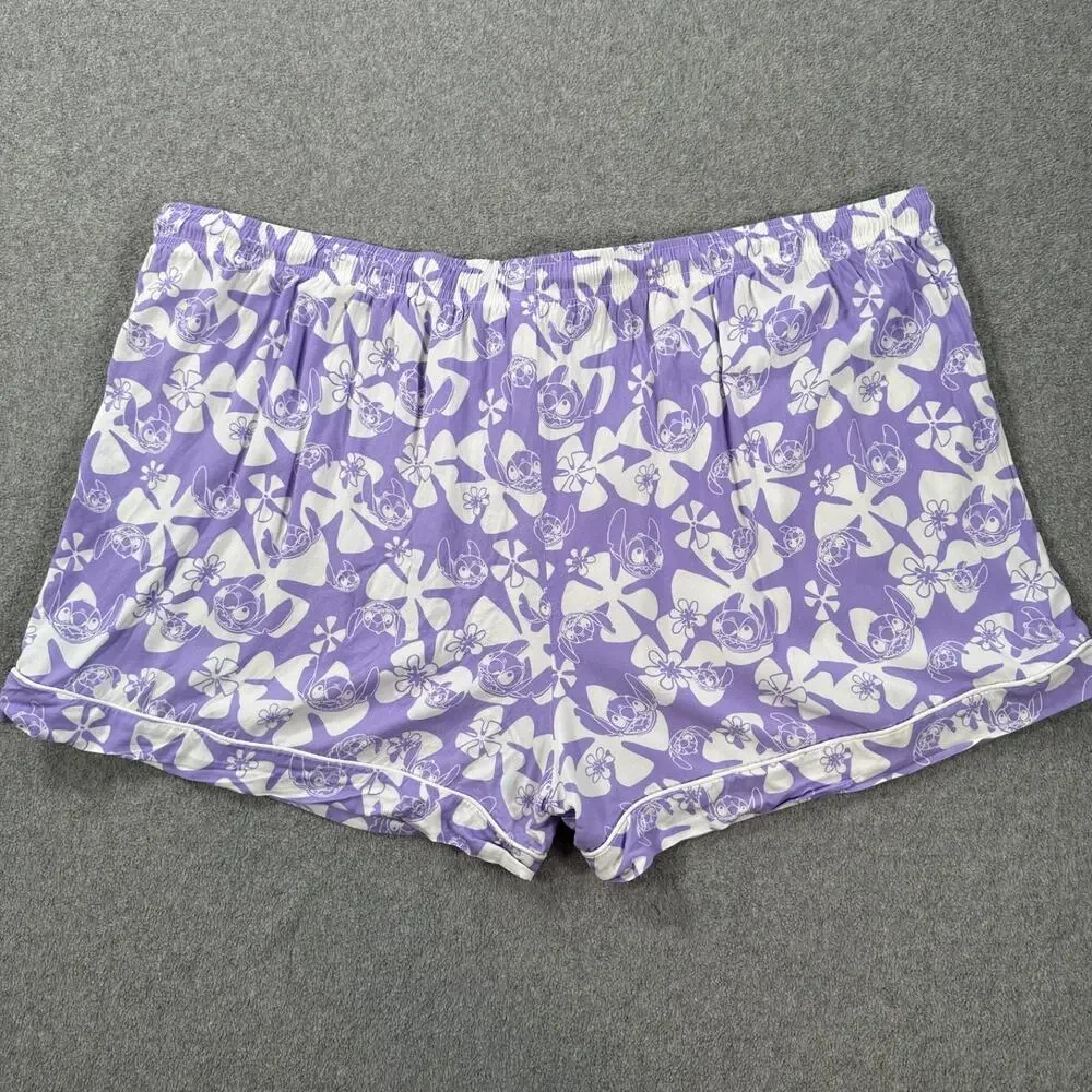 Disney Store Lilo & Stitch Pajama Shorts Lounge Women's 1X Purple/White Elastic